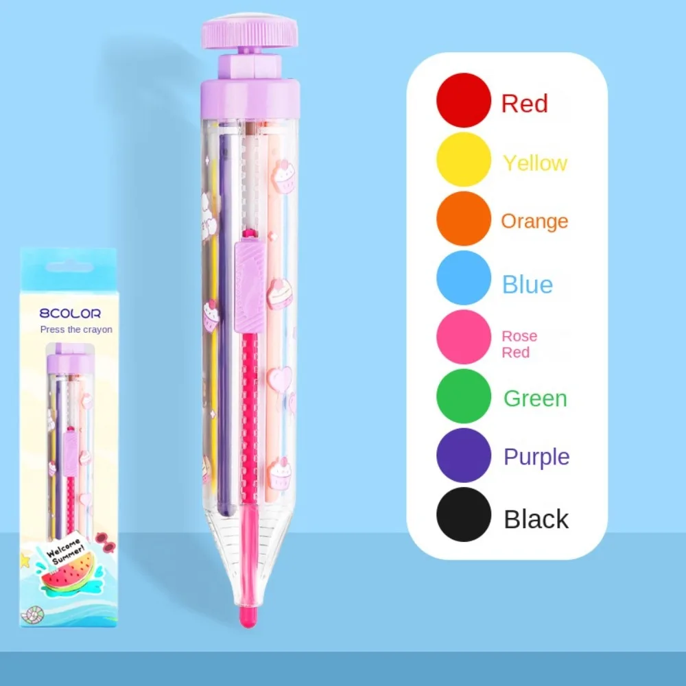 New ABS Multicolor Crayons 8 In 1 DIY Colored Pencil Portable Push Style Painting Tools Kids