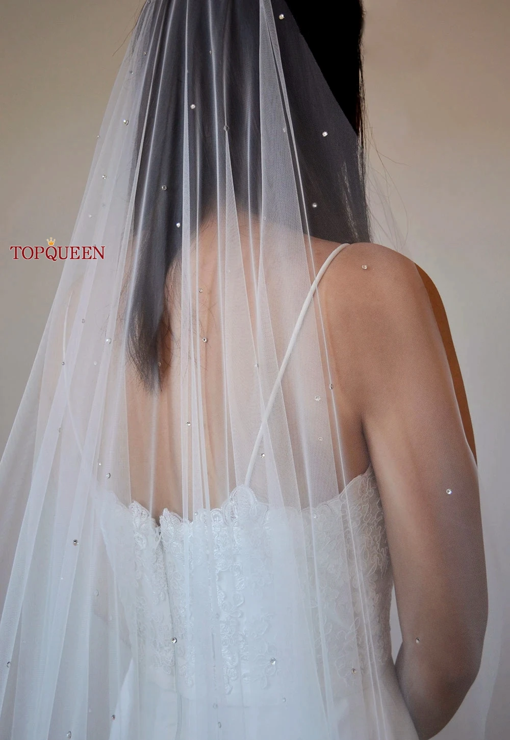 TOPQUEEN V71A Luxury Bridal Veil with Rhinestones Wedding Veils Crystal Beade Bling Gold Star Draped Bridal Accessories Crysta