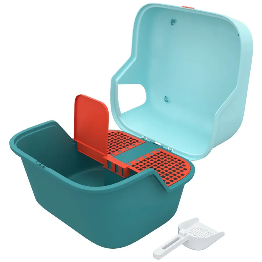 Cat Litter Box with Scoop Easy to Clean Openable Cover Green