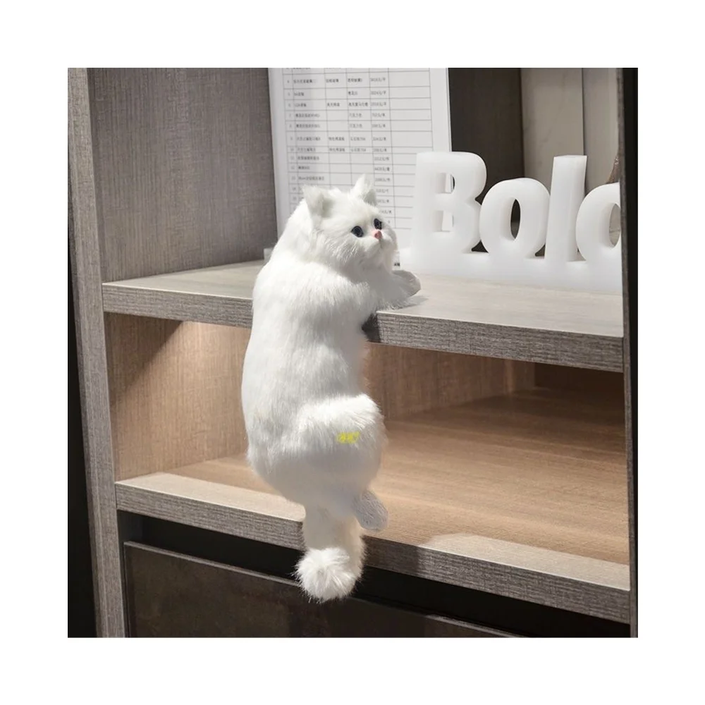 Realistic Furry Hanging Cat Cute Simulation Plush Cat Doll Animal Figurines Home Tv Decoration Kitten Model Soft Toy Child Gift