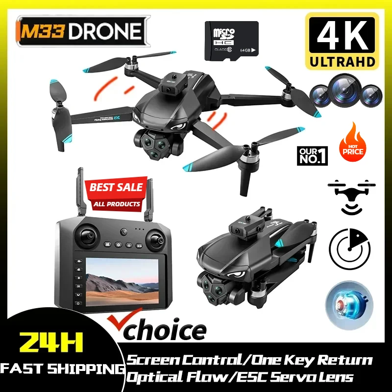 2024 N33 MAX Screen Control Drone Professional 6K HD ESC Sero Dual Camera 5G Wifi GPS Foldable Four Axis Brushless Optical Flow