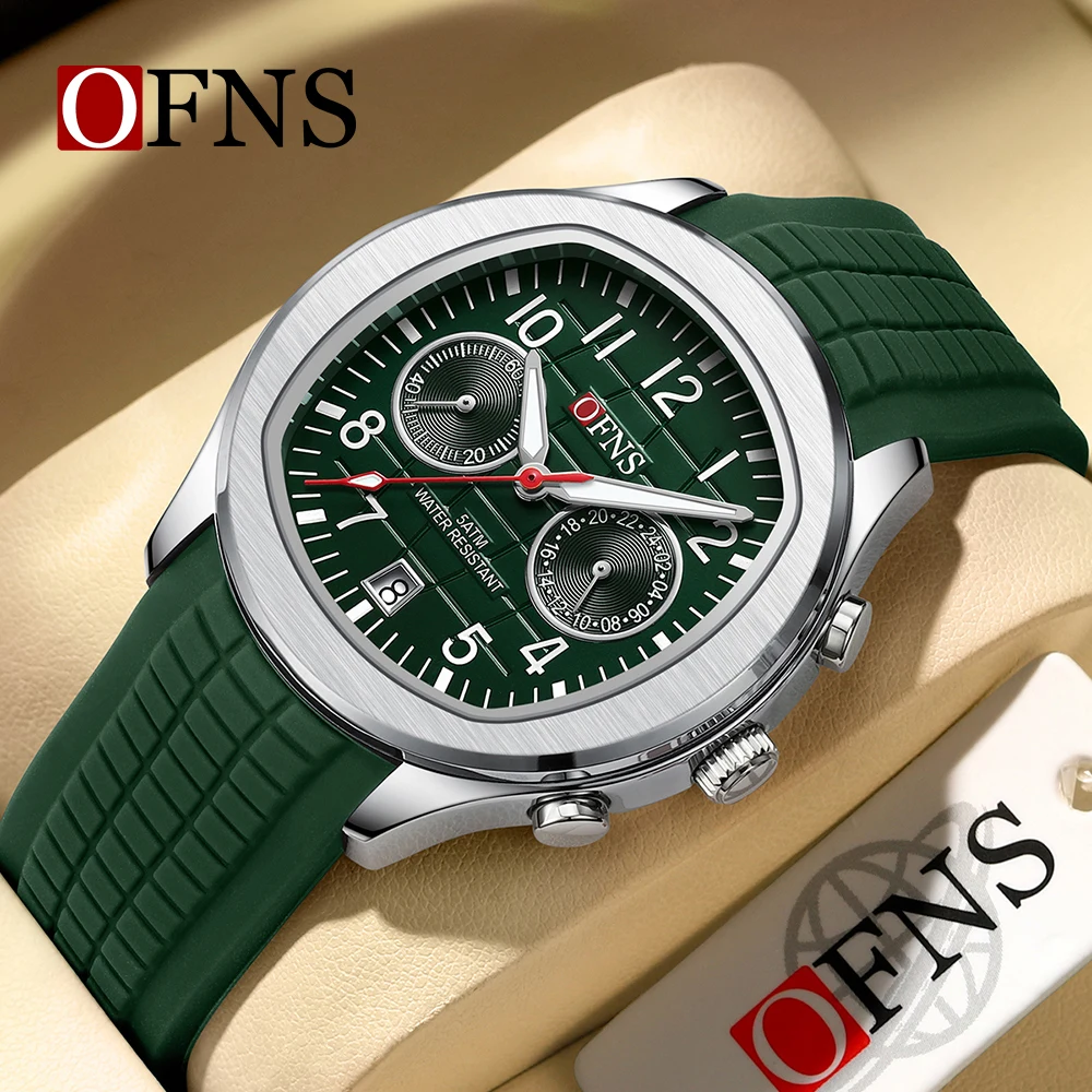 

OFNS 8020 New Men's Quartz Watch Double Eyes Five Needle Calendar Waterproof and Fashionable Men's Quartz Watch 2024