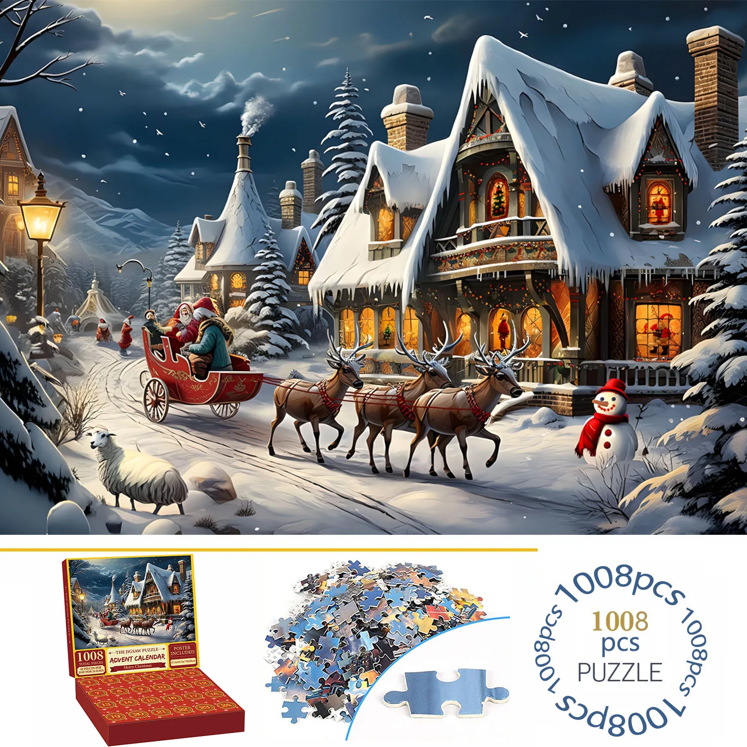 Calendrier de l'Avent Puzzles pour Adultes et Enfants, Décoration d'intérieur, Jeu, Famille, Amusant, Noël, Compte à rebours 24 jours, Jouets, 1008 pièces