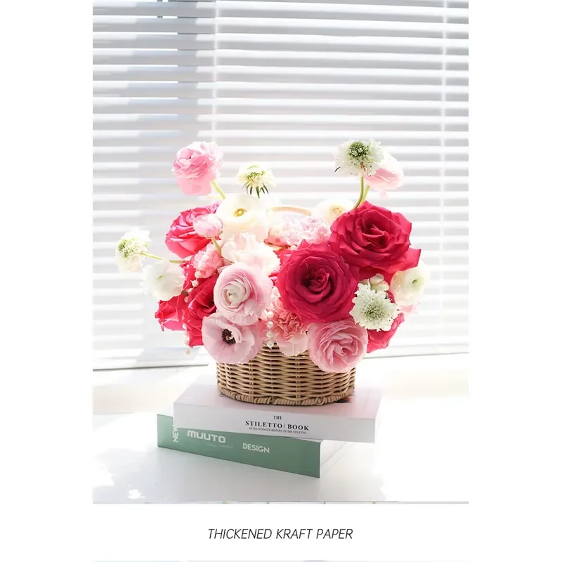Handmade Rattan Flower Basket with Handle Natural Woven Gift Box for Wedding Decoration Home Storage Organizer Wholesale