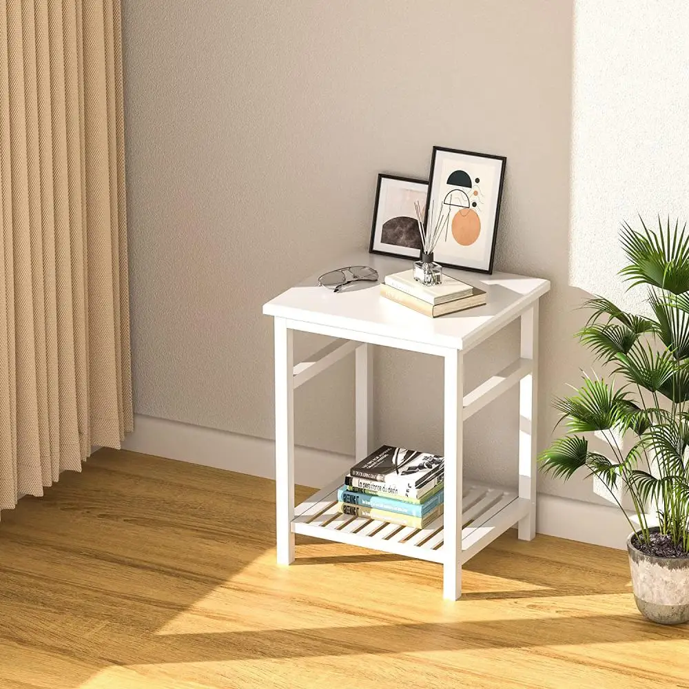 Bamboo Night Stand Bedside Table Style Square Tempered Glass Face Fashion Desk Bedroom Bedside Table Easy Assemble Nightstands