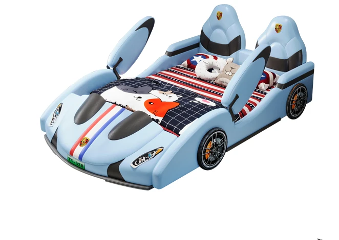 Children and boys multi-purpose sports car leather bed