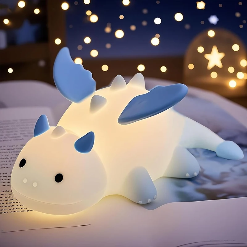 

Dragon Night Light Soft Silicone Lamp with 3 Level Warm Light and RGB Breastfeeding Nursery Portable Kawaii Bedside Lamps