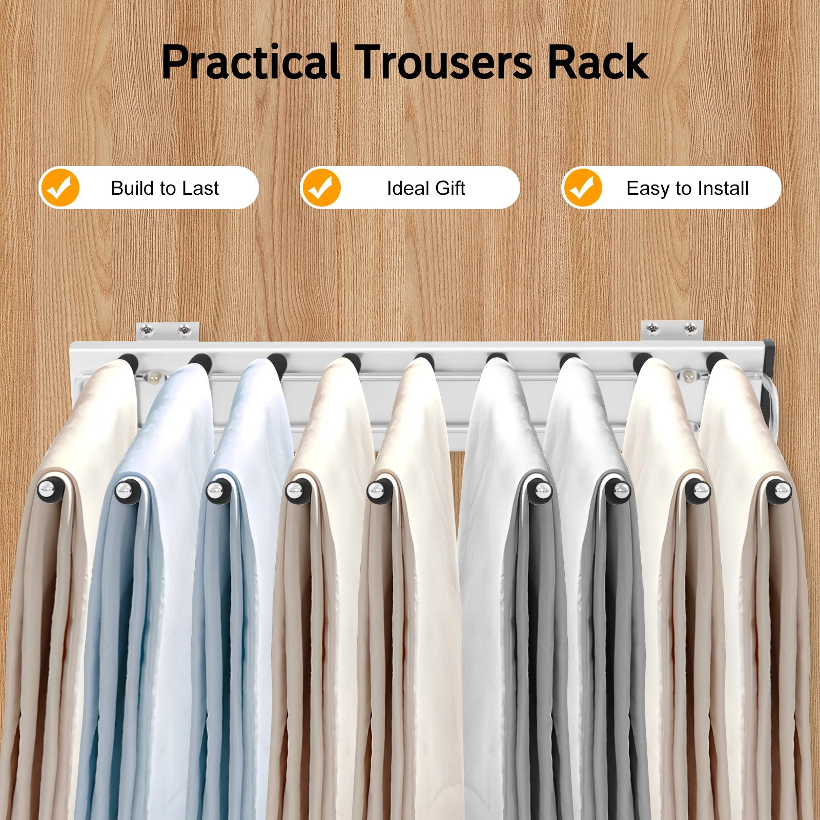 

Выдвижная вешалка для брюк для домашнего гардероба, раздвижной органайзер с 9 стержнями для брюк, завязок, шарфов, система экономии места с боковым креплением