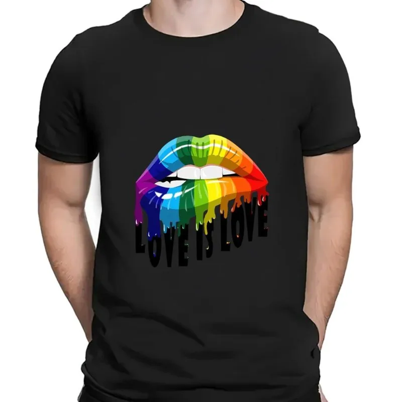 Love is Love Rainbow Mouth LGBT T Shirt Men Couple Combination Clothes Short Sleeve Collar Fashion Lady Cotton