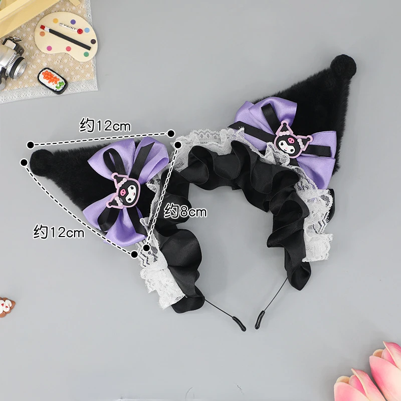 Sanrio-tocado de Lolita con orejas de felpa, accesorios de Cosplay, Linda diadema Kuromi, regalo para niña