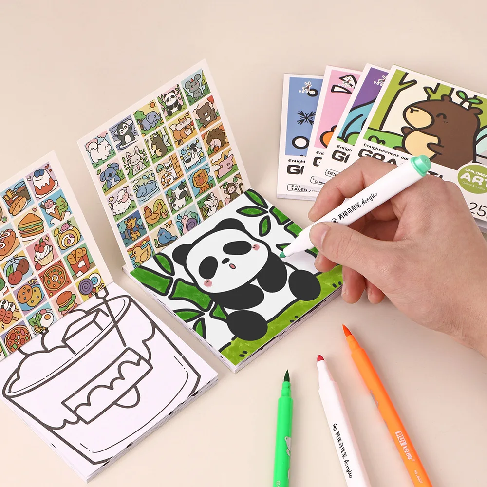 Kids Cartoon Doodle & Color Pad - 25 Page Mini Coloring Book for Pre-K, Easy Watercolor Paper Drawing Art Activity