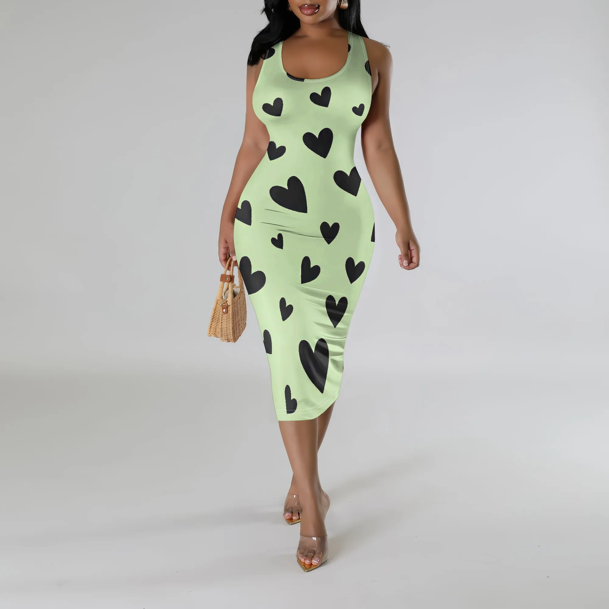 ชุดเดรสบอดี้คอนสําหรับผู้หญิงเซ็กซี่ฤดูร้อน Midi Tank Top วันที่ Night แขนกุด Club Party Casual Maxi Dress