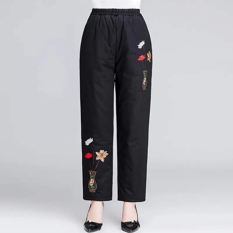 

Thiened Warm Cotton Pants for Middle-Aged And ly Women Casual Loose Fit Long Straight Leg Trousers with Elastic Waist