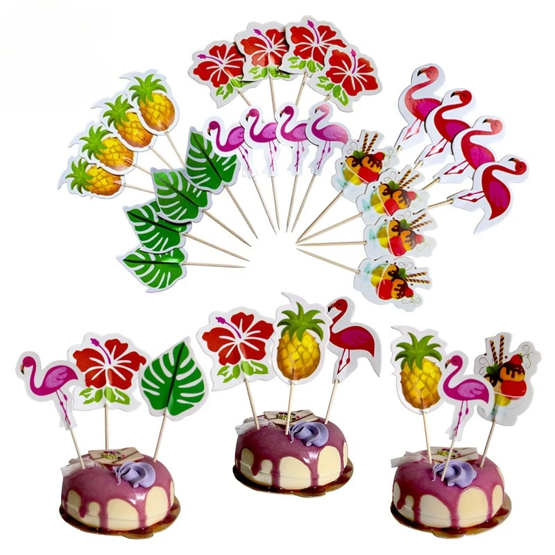Tropical Hawaiian Party Cake Decoration Flamingo Pineapple Palm Leaves Summer Beach Birthday Wedding Dessert Table Decoration