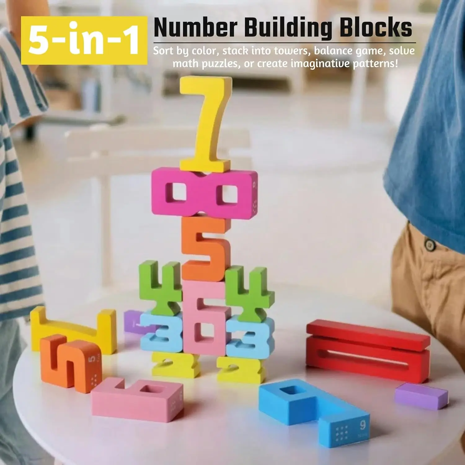 Wooden Number Building Blocks Montessori Math Stacking Number Blocks Toys,Digital Building Blocks, STEM Learning Toys