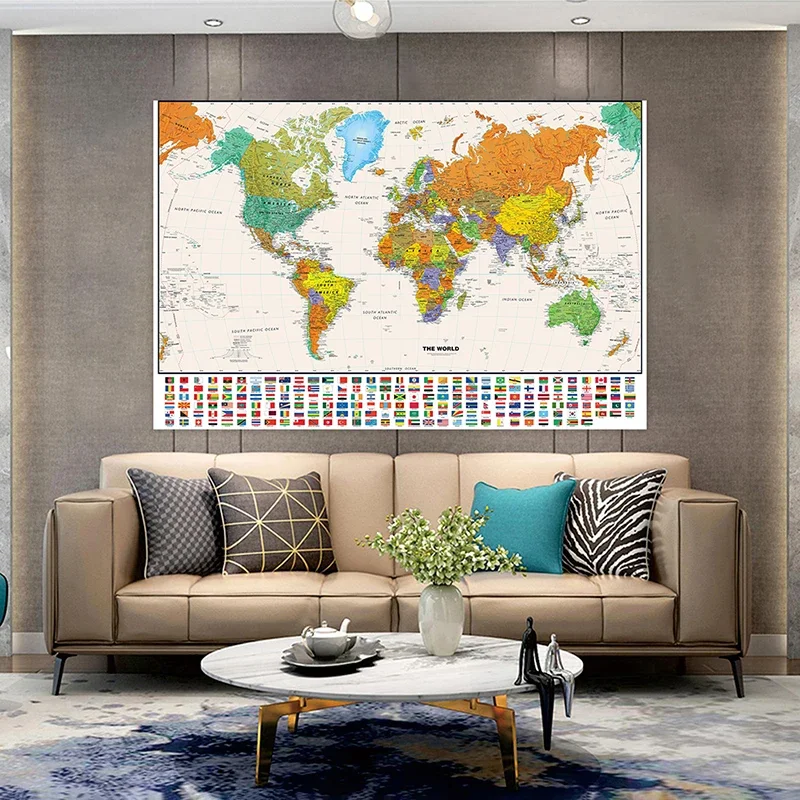 O mapa do mundo decorativo pendurado imagem sem moldura pintura em tela arte da parede cartaz e impressão material de sala de aula escolar 100*70cm