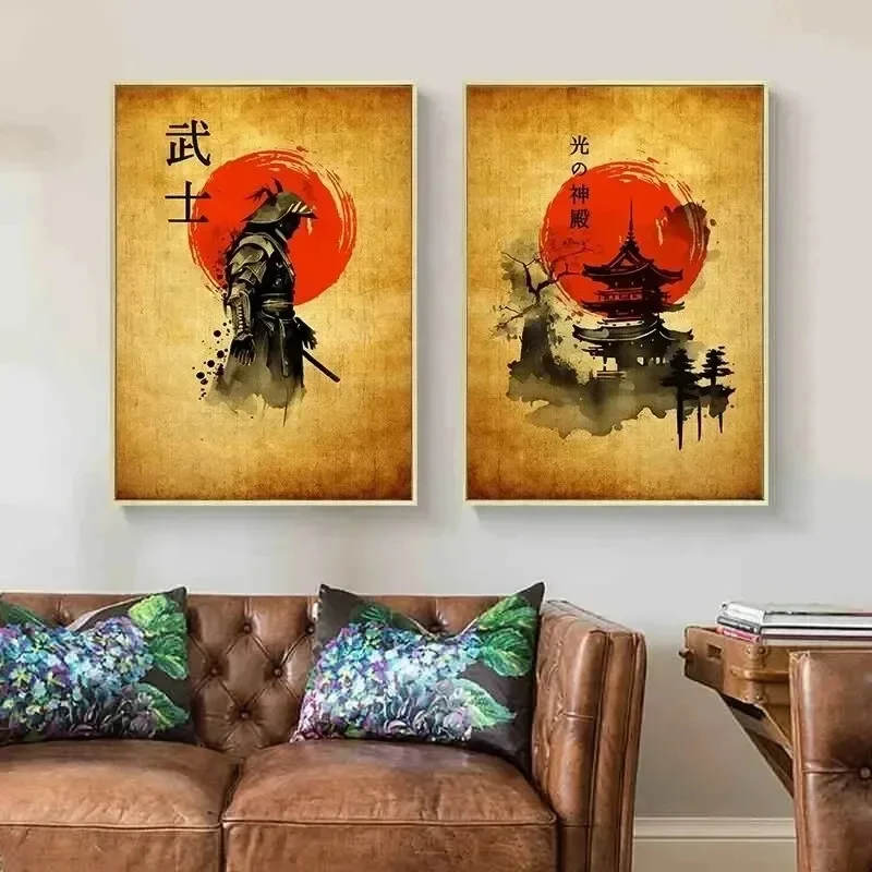 Lucky Cat Koi Fish Japanese Geisha Living Room Home Samurai ﻿Poster Aesthetic Canvas Painting Wall Art Room Decoration Gifts