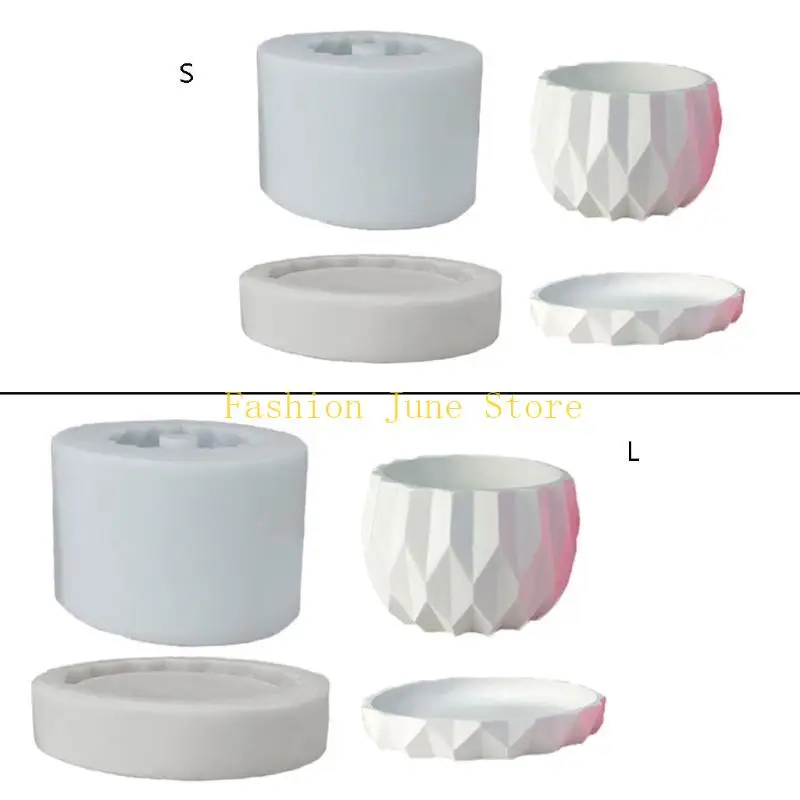 

N5KA Geometric Flowerpot Silicone Mould Round Plant Pot Mold with Base for Making Candles Handmade Soap