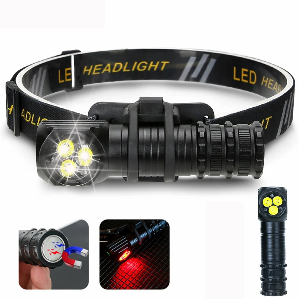 

C2 5700K Head Powerful 3 LED Headlamp USB Rechargeable Headlight Flashlight Torch with Magnet Tail Camping Fishing Lantern Light