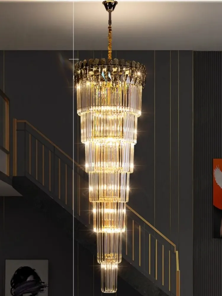 Duplex Villa Living Room Led Pendant Lamp Luxury Crystal Lamp High Ceiling Hollow Ceiling Modern Mid Floor Duplex Building Large