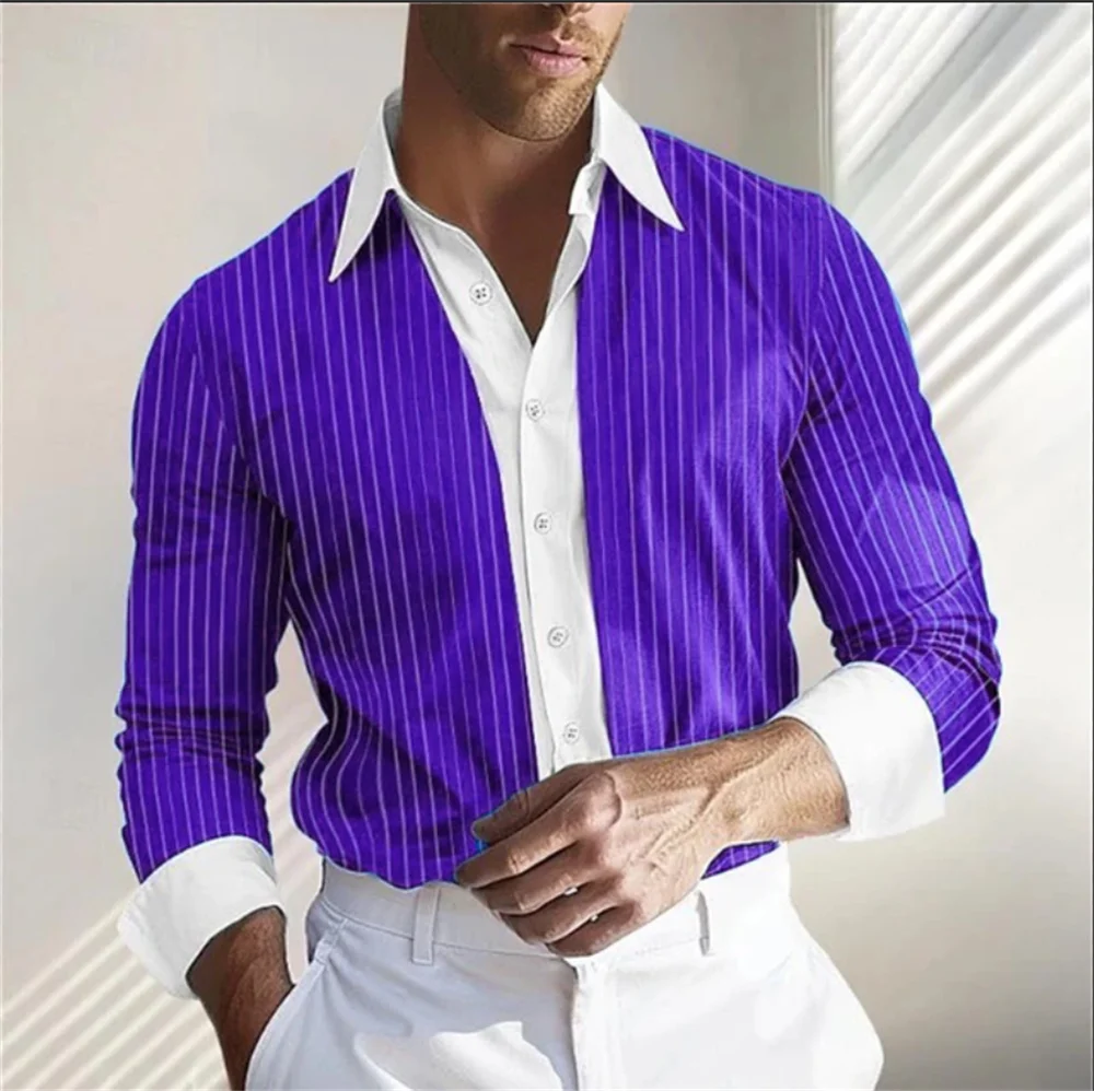 

Striped Men's Shirt Spring Summer Long Sleeve Shirt Soft and Comfortable Men's Clothing Daily Wear Line Oversized Shirt