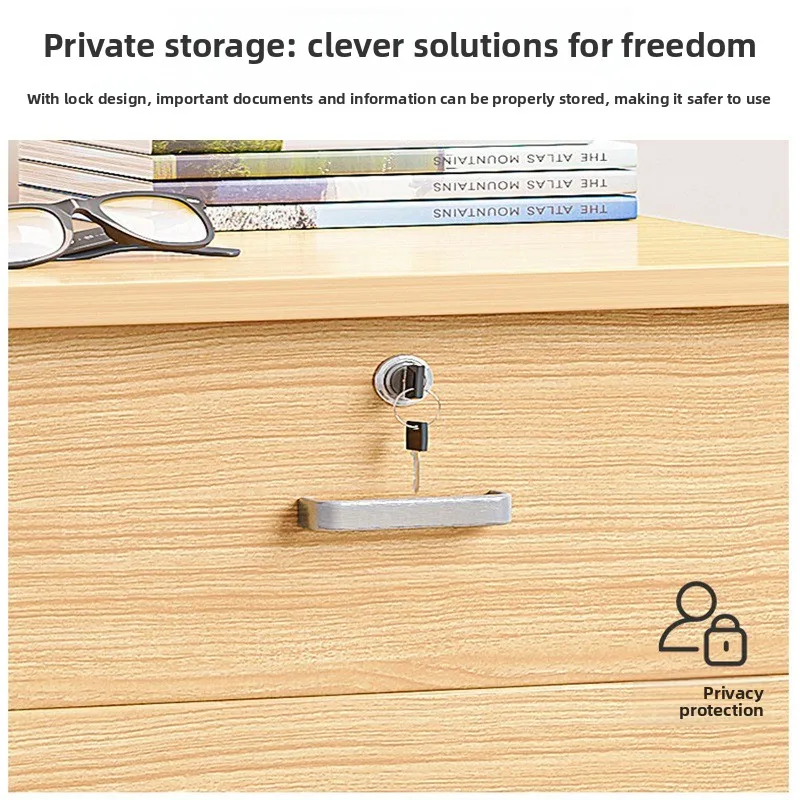 Modern Simple Office Desk Side Storage Rack Lockable Drawer Printer Stand Wooden Material Multi-layer Display Shelf Organizer