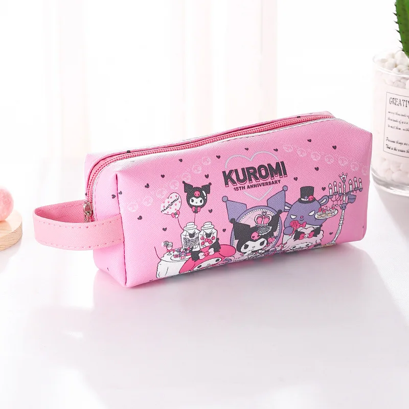 Hello Kitty & Kuromi Pencil Case, Cinnamoroll Multifunctional Waterproof PU Stationery Bag, With Handle Hand Carry Storage Bag