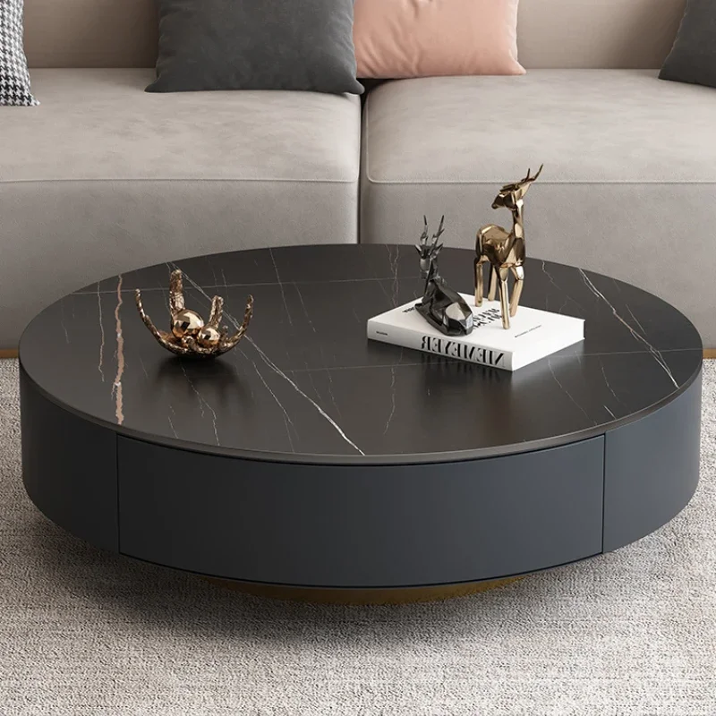 Rock tea table, living room, household small apartment, minimalist and luxurious modern round marble tea table