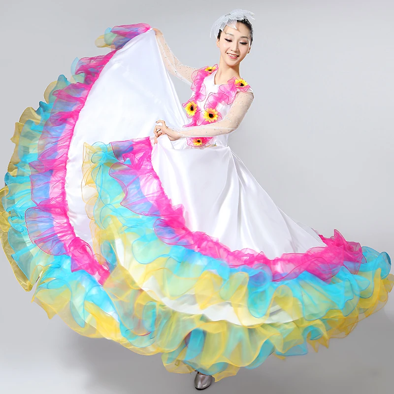 New Woman Opening Dance Costume Female Spanish Big Swing Dress Stage Performance Clothing Dancing National Costume Adult Red