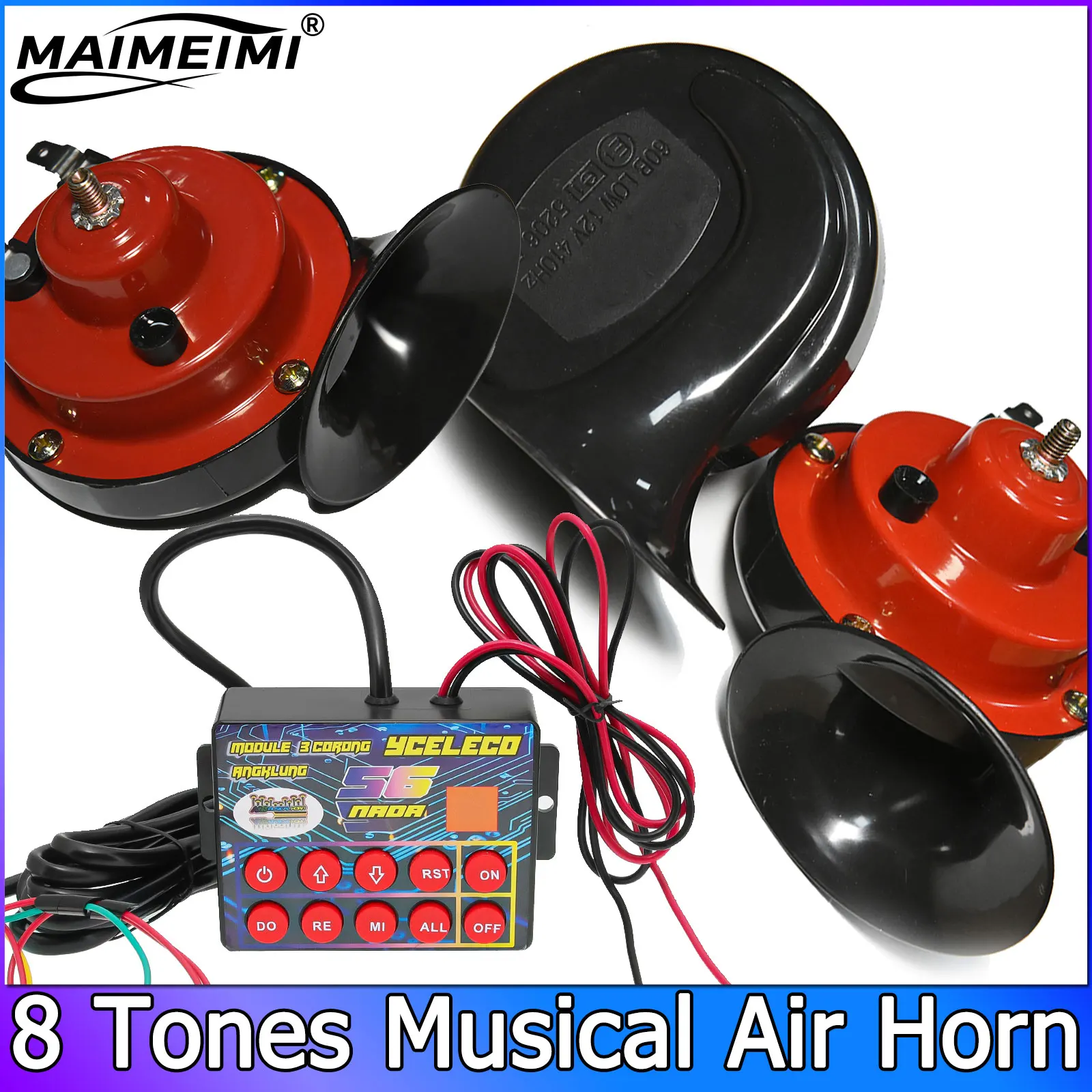 

8 Sound Musical Controller Regulator Monitor + 3pcs Snail Horn 12V Universal Electronic Horn Trumpets Electric Siren Automotive