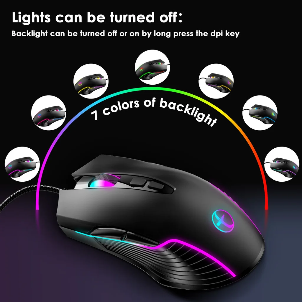 

JOMAA USB/Type-C Wired Mouse with RGB Backlit Gaming Mouse 7200DPI Jiggler Mouse for PC/Mac/Laptop