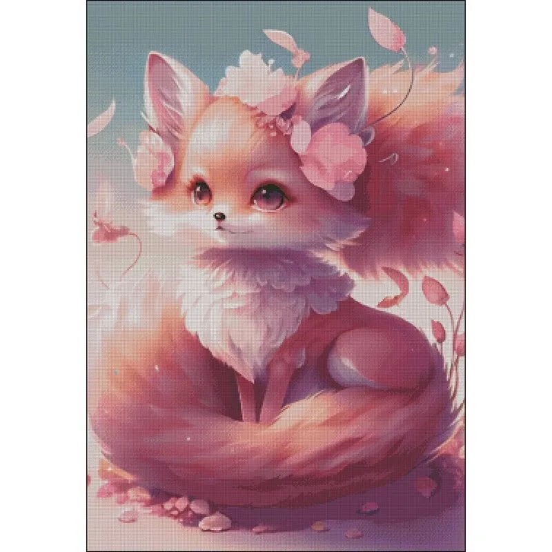 Cherry Fox 14CT 16CT Printed On Canvas Cross Stitch DIY Set Chinese Pattern Kit Home Needlework Embroidery 126 Colors