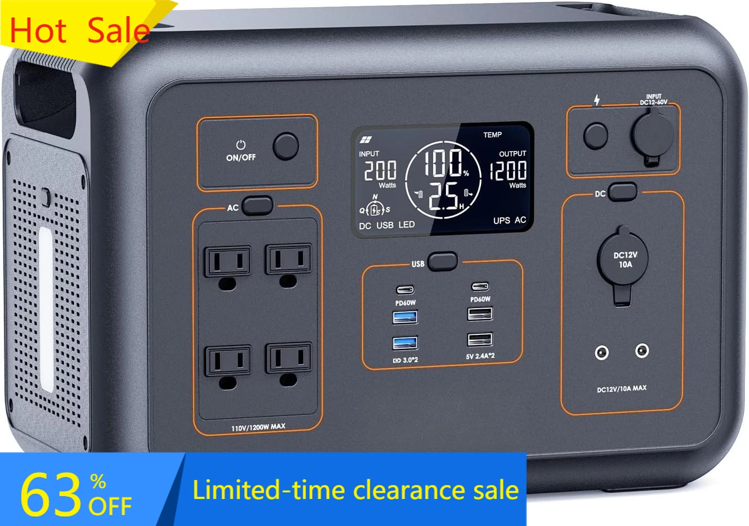 

Hot SaleLiFePO4 Portable Power Station 1200W, 1008Wh Solar Generator with UPS Mode, 1.5Hrs Fast Charge, 4 AC Outlet(Surge 2400W)