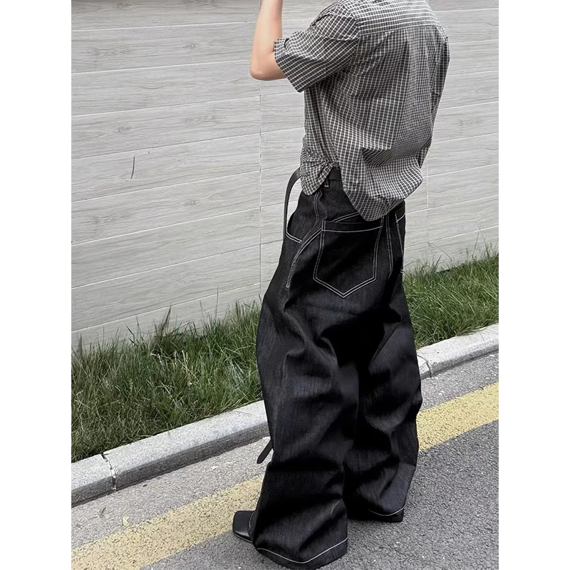 جينز رجالي أسود قوطي Y2k كبير الحجم Harajuku عتيق 90s فضفاض من قماش الدنيم بنطلون ياباني 2000s نمط صديقها جينز سروال الخريف #2