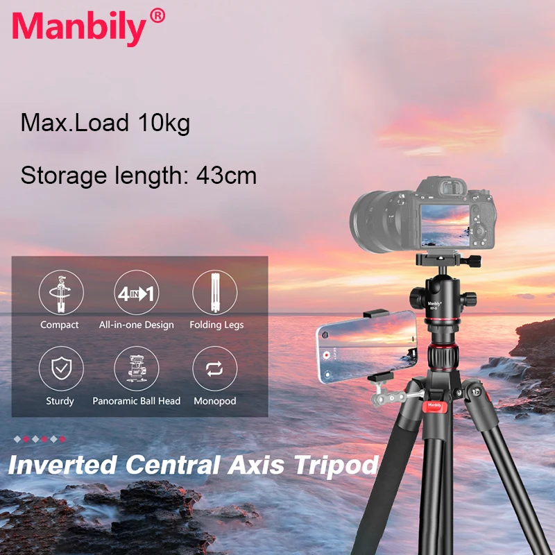 

Manbily EP-254 152cm Aluminum Lightweight Camera Tripod Professional Travel Tripod Monopod Outdoor Max.Load 10kg for Nikon Canon