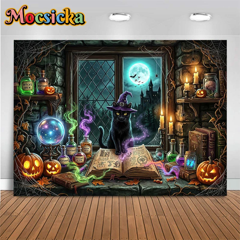 Mocsicka Magic House Background For Photographs Halloween Pumpkin Party Backdrop Birthday Decoration Photo Studio Shooting Props