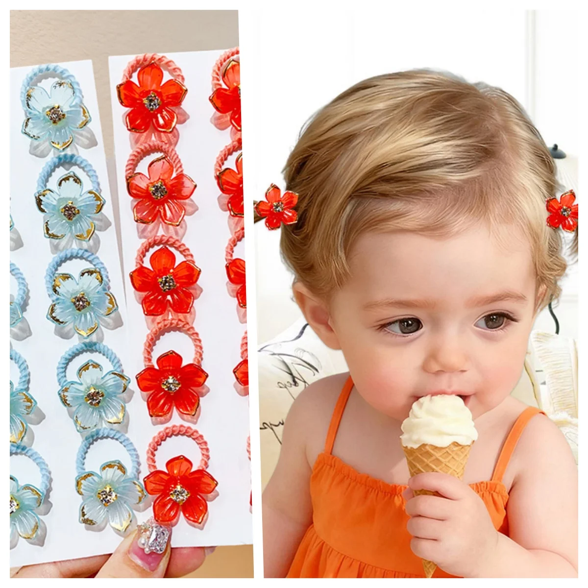 

10pcs High Elasticity & Durable Hair Ties of Rhinestone and Flower Decorations for Girls, Hair Bands for Outdoors and Braiding