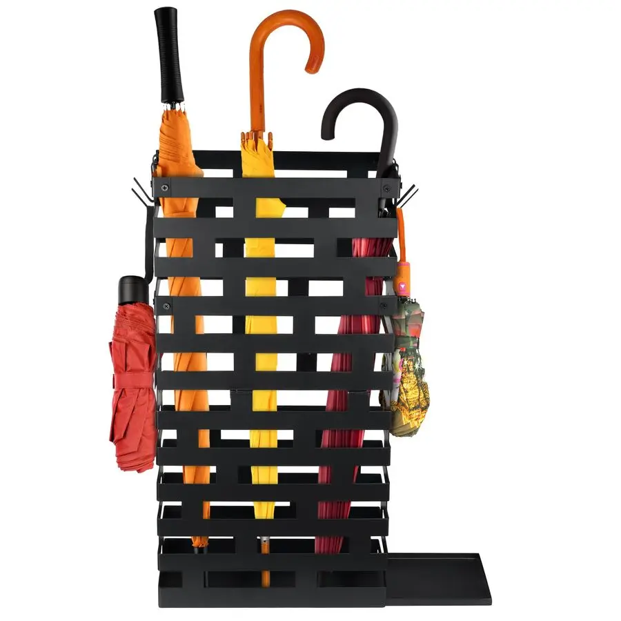 

23 Inch Umbrella Holder for Indoor Entryway, Large Metal Umbrella Stand with Removable Water Tray and Hooks, Umbrella Rack Stora