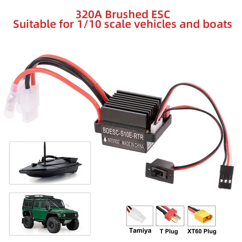 320A Universal Brushed ESC with 2-3S Support and Cooling Fan for RC 1/10 Scale Remote-Controlled Car and Boat Models