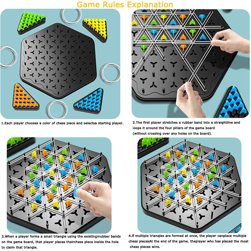 لعبة شطرنج مثلثة مع شريط مطاطي ، مجموعة معركة مثلثة ، لعبة تعليمية وتفاعلية ، هدية للحفلات العائلية