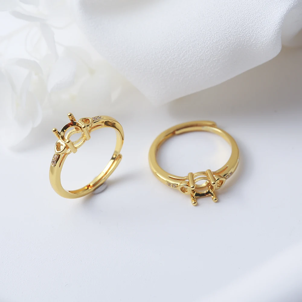 Adjustable CZ Ring Base for 6mm Round Cabochon Setting Finger Ring Blank Finding DIY Women Engagemen Jewelry Making Craft,3Pcs