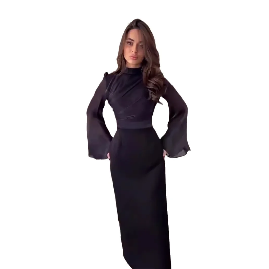 Eid Muslim Women Party Half High Collar Dress Jalabiya Abaya Ramadan Morocco Dubai Abayas Kaftan Islam Vestidos Arab Long Robe