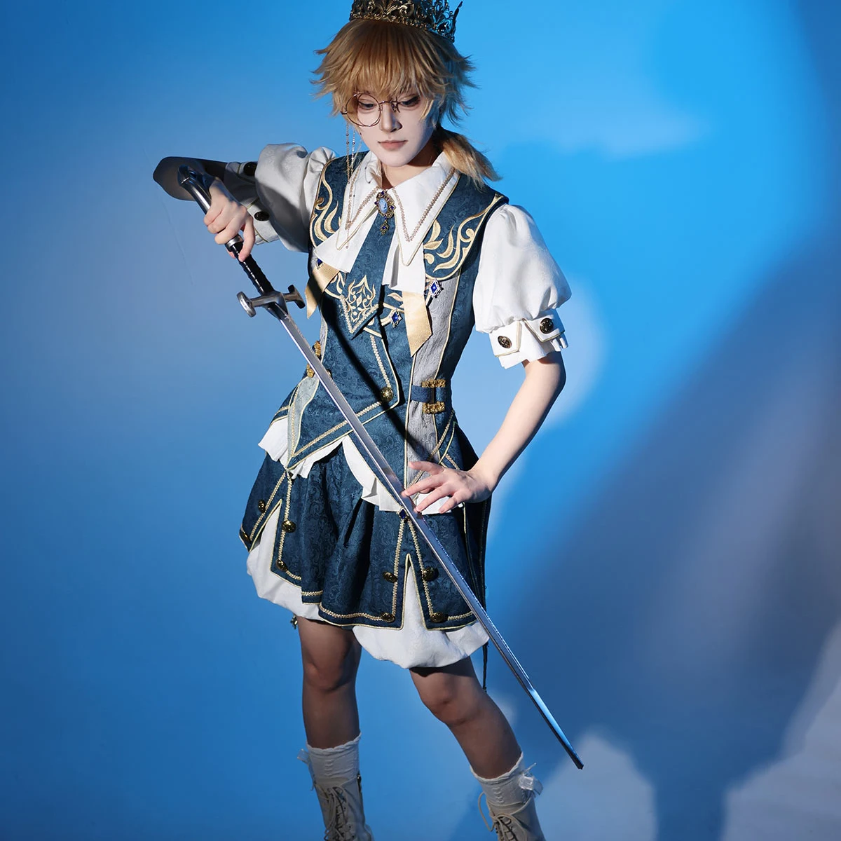 Lolita Sottocultura Costume cosplay principe elegante di fascia alta Palazzo retrò Stile preppy SK Abito blu Set gotici con ricamo pesante