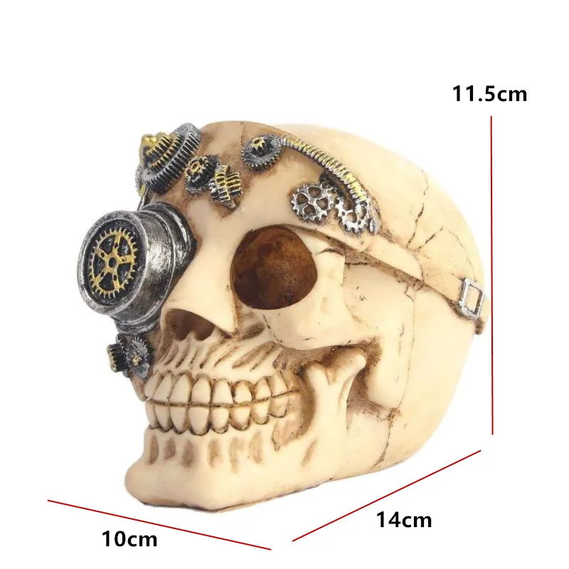 Halloween Steampunk Skull Statue Home Decor Human Head Skeleton Cranium Figurine Cyborg Protruding Gearwork Skull sculpture 8092