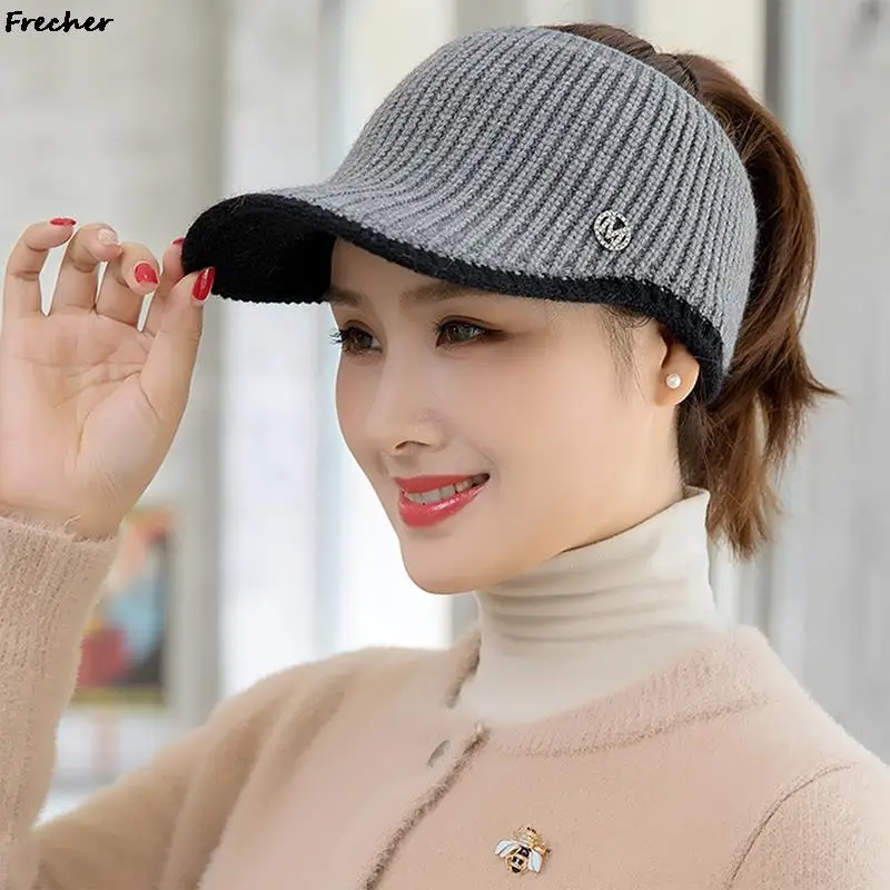 Women Winter Knitted Hats 2024 Outdoor Crochet Wool Caps Elastic Baseball Cap Comfortable Ponytail Beanie Hat Warm Skullies