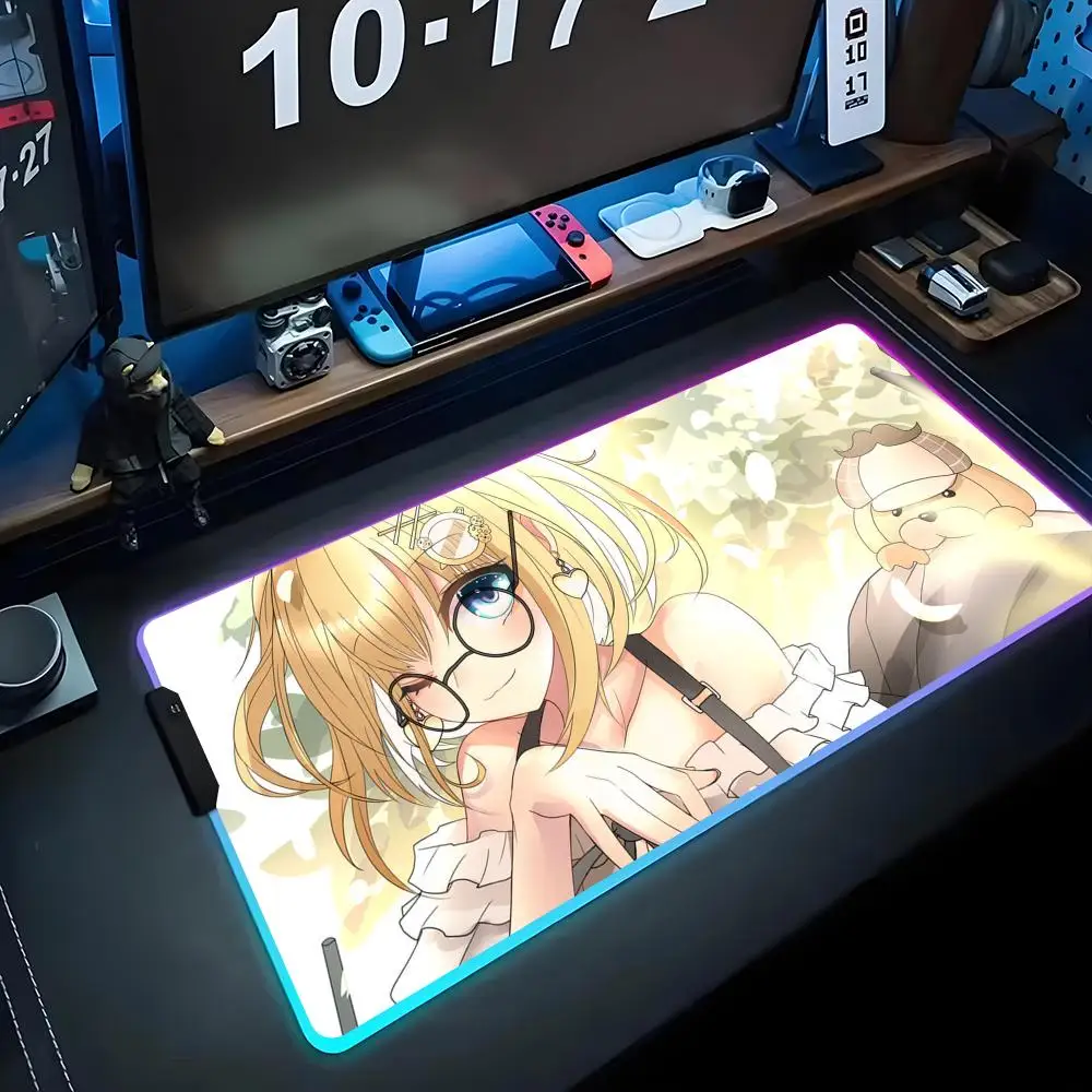

Amelia Watson Mouse Pad RGB Gaming Mousepad Big LED Pad PC Desk Mat Luminous Mouse Pad Large Keyboard Mats Table Rug With