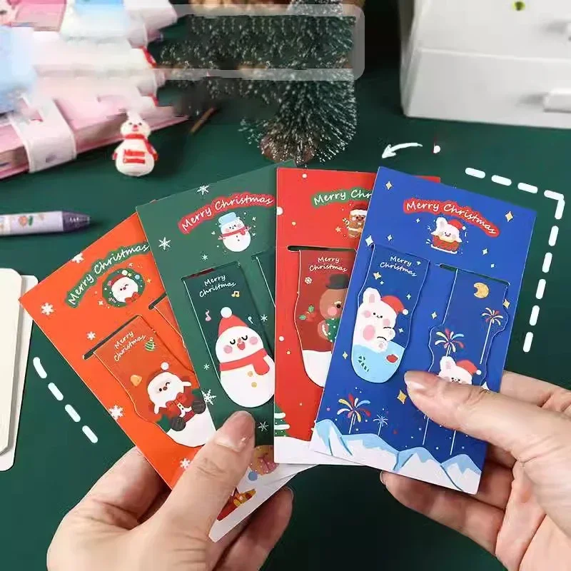 2pcs/set Christmas Magnetic Bookmarks Kawaii Santa Snowman Book Page Folder Clips Teacher Reading Gift School Office Supplies