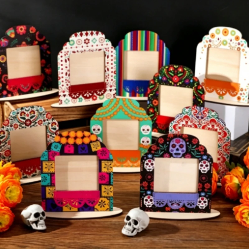 12Pcs Mexican Wooden Picture Frame – Day of the Dead Altar Tabletop Decor Frame Ornament Display