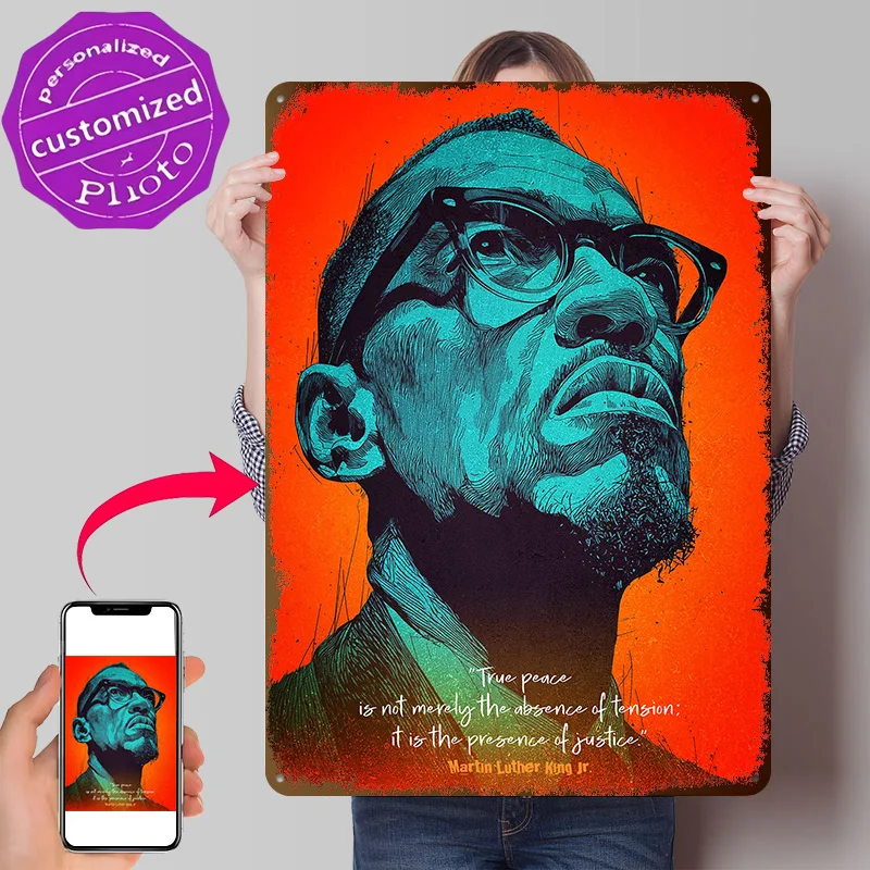 Martin Luther King Jr. Portrait With Quotes Personalized 3D Textured Metal Poster Wall Art Vintage Tin Signs for Decor Room Home