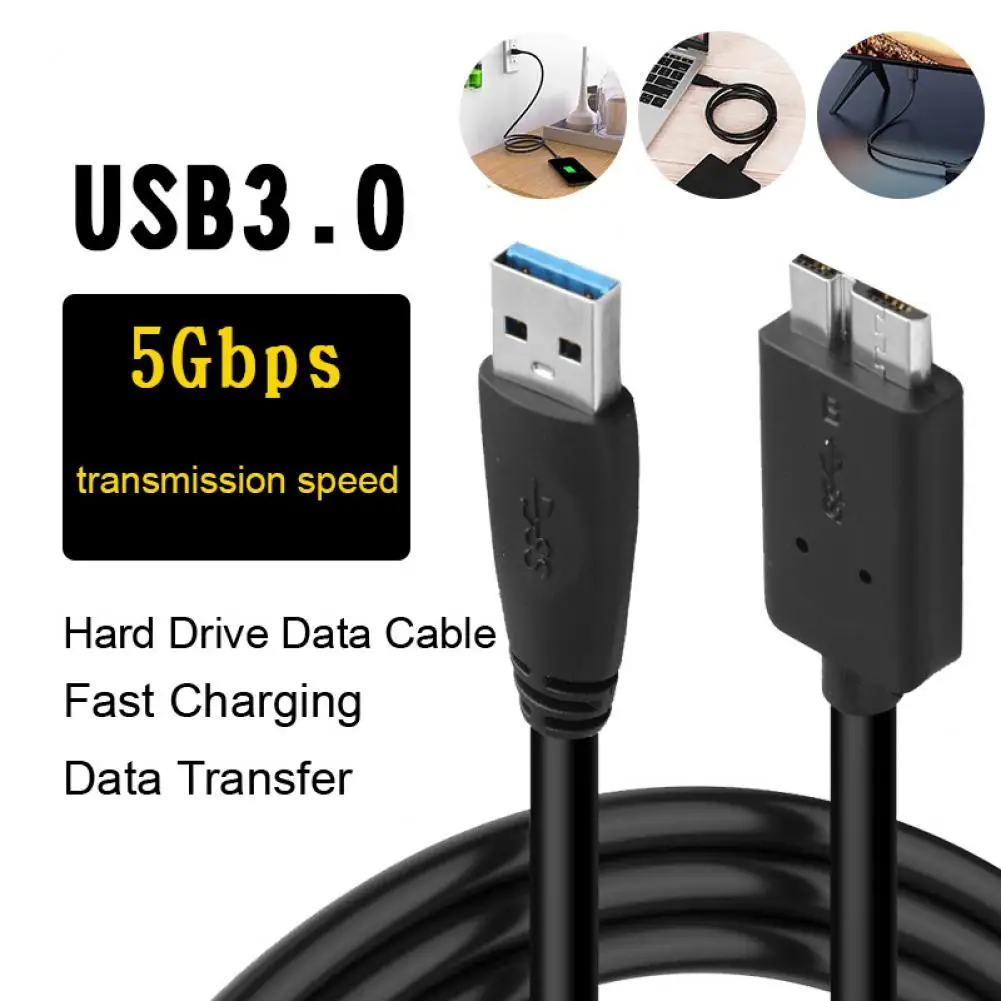 

Adapter Cable Secure Male-to-Male Portable USB 3.0 A to Micro 3.0 B Male Data Sync Cable External Hard Drive Accessory